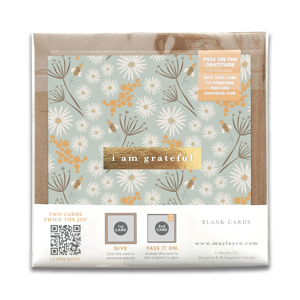 Bees Floral "I Am Grateful" Gratitude Greeting Cards