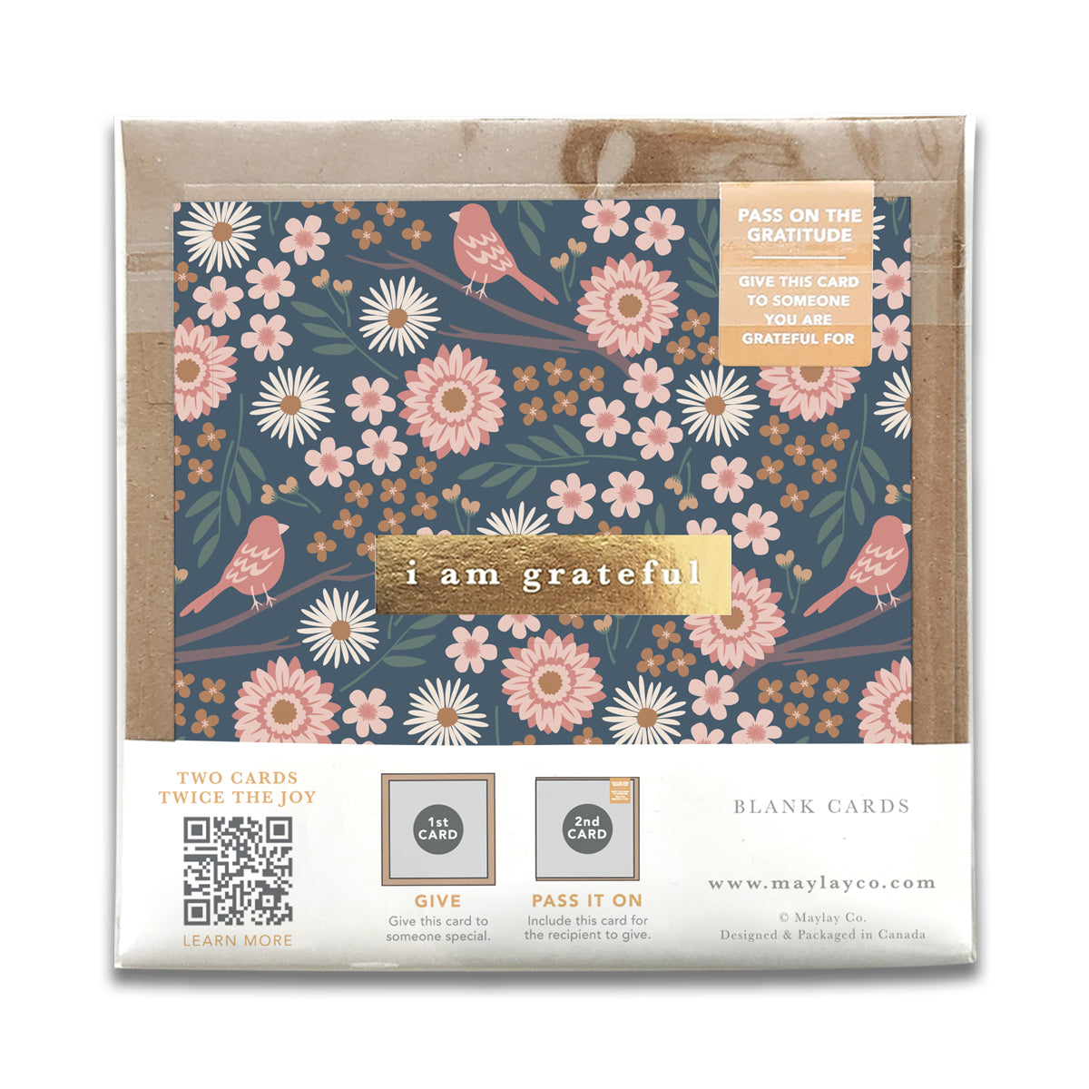 Birdy Floral "I Am Grateful" Gratitude Greeting Cards