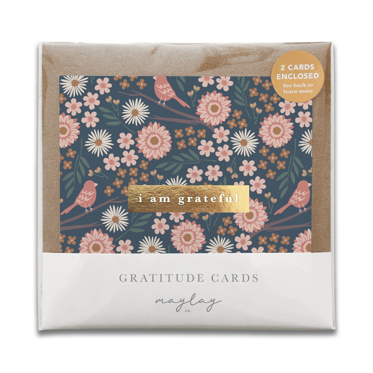 Birdy Floral "I Am Grateful" Gratitude Greeting Cards