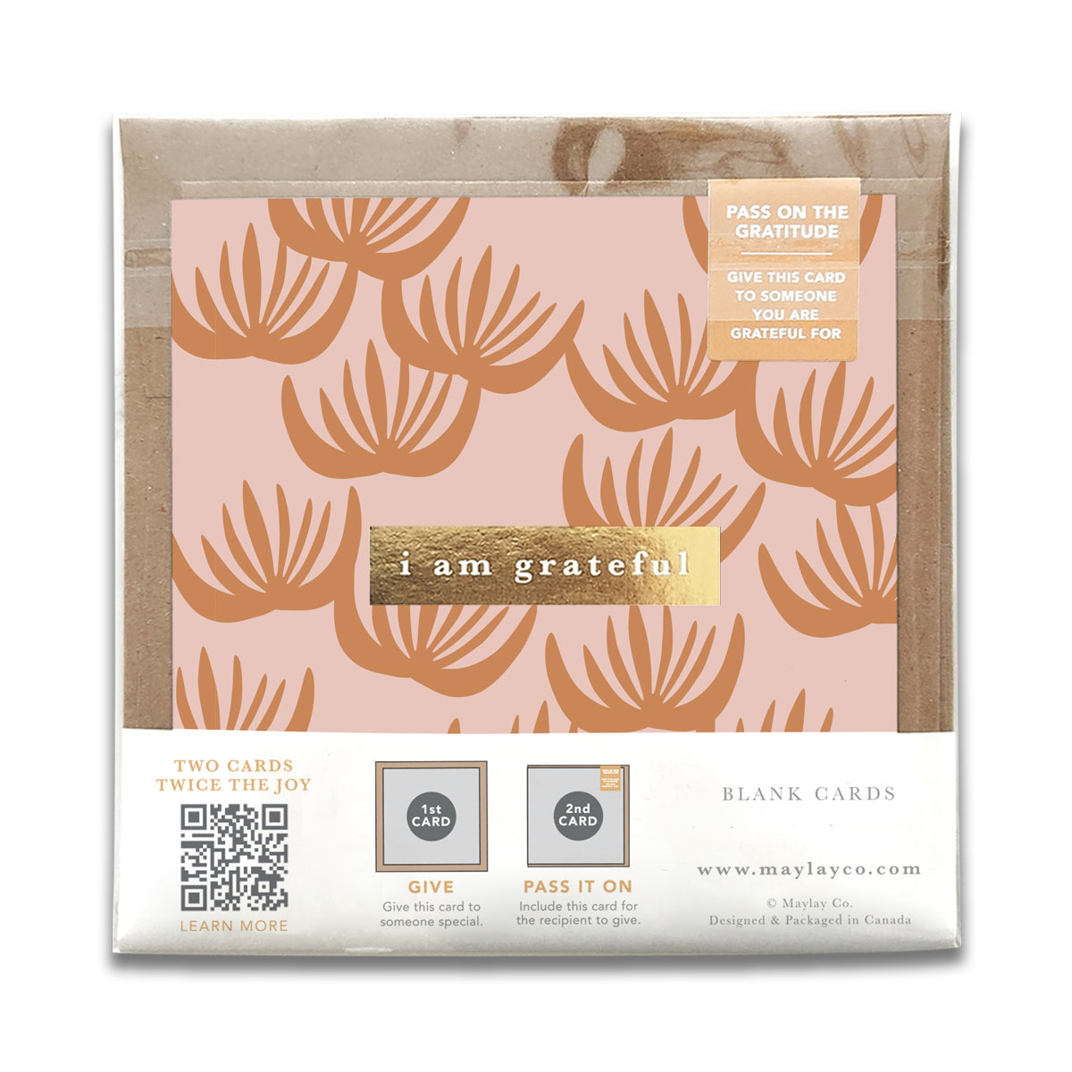 Block Print Floral "I Am Grateful" Gratitude Greeting Cards