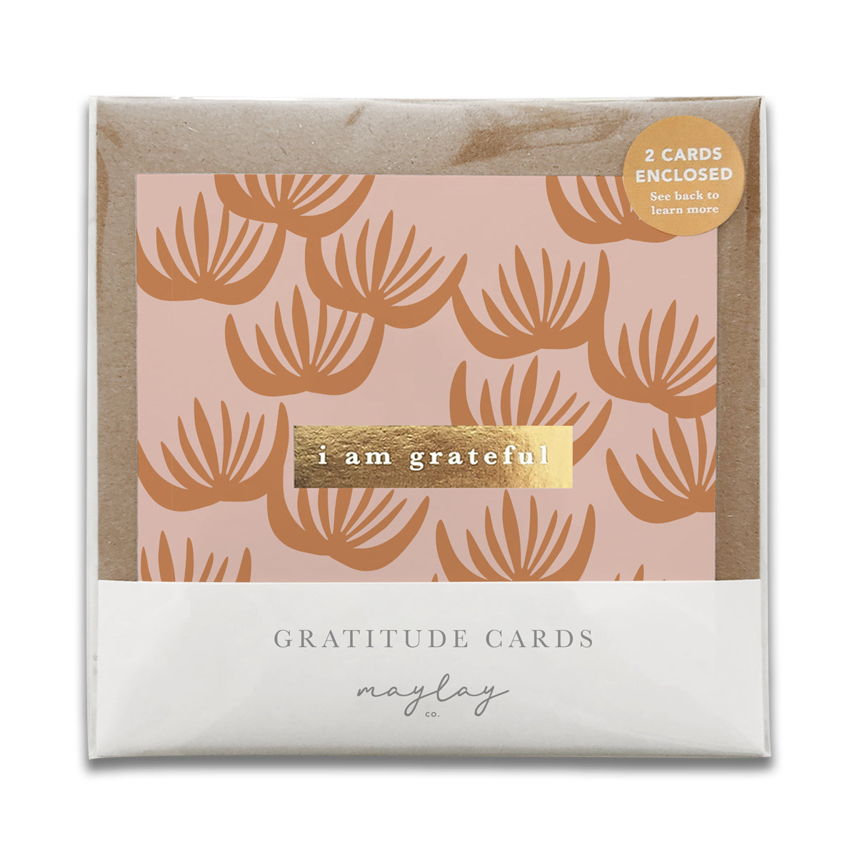 Block Print Floral "I Am Grateful" Gratitude Greeting Cards