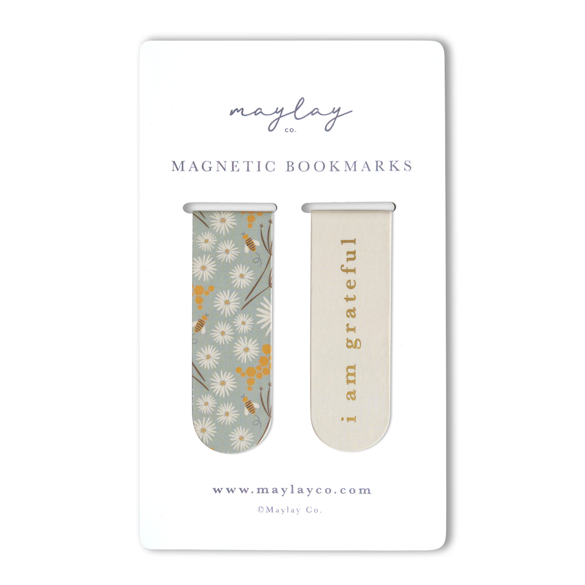 Bees Floral "I Am Grateful" Magnetic Bookmarks (Set of 2)