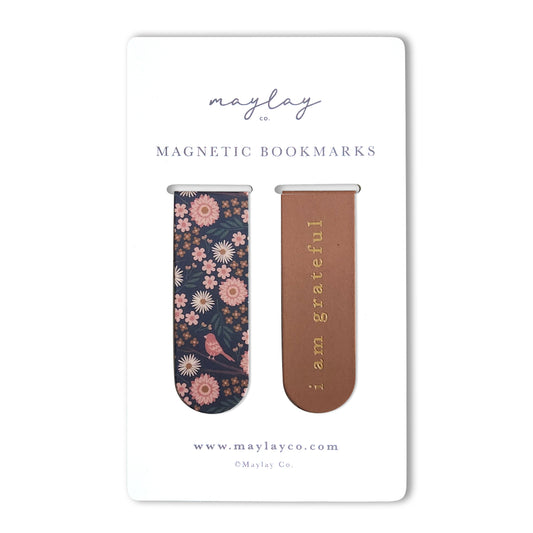Birdy Floral Magnetic "I Am Grateful" Bookmarks (Set of 2)
