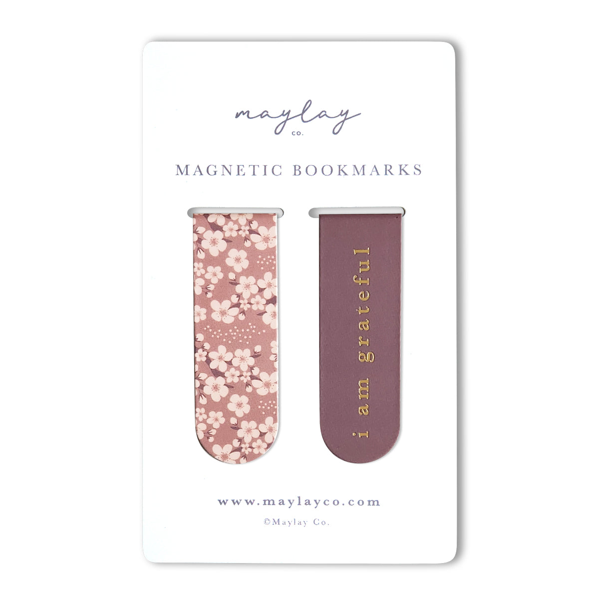 Cherry Blossoms Floral "I Am Grateful" Magnetic Bookmarks (Set of 2)
