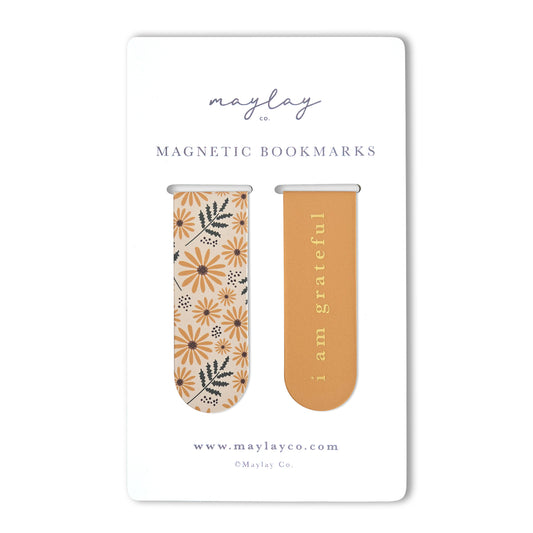 Hello Daisy Floral "I Am Grateful" Magnetic Bookmarks (Set of 2)