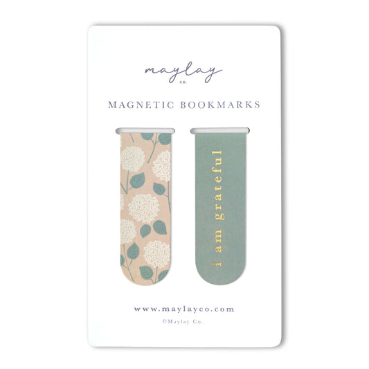 Hydrangeas Floral "I Am Grateful" Magnetic Bookmarks (Set of 2)