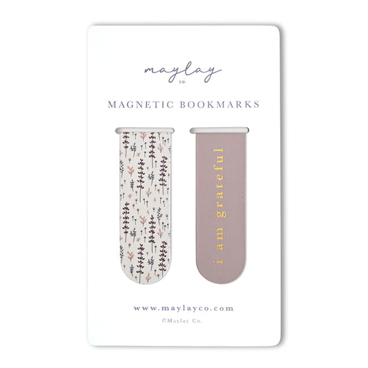 Lovely Lavender Floral "I Am Grateful" Magnetic Bookmarks (Set of 2)