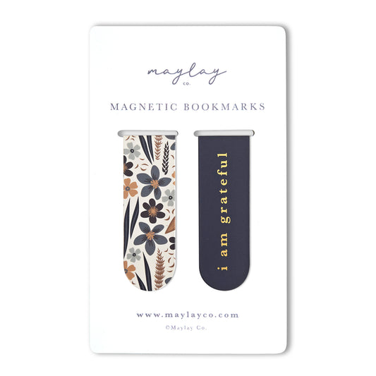 Misty Bloom Floral "I Am Grateful" Magnetic Bookmarks (Set of 2)