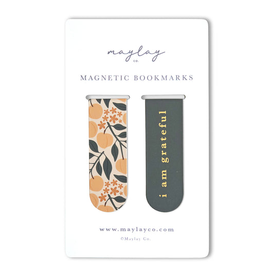 Peaches Floral "I Am Grateful" Magnetic Bookmarks (Set of 2)