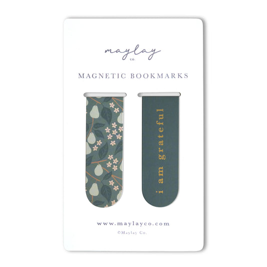 Pears Floral "I Am Grateful" Magnetic Bookmarks (Set of 2)