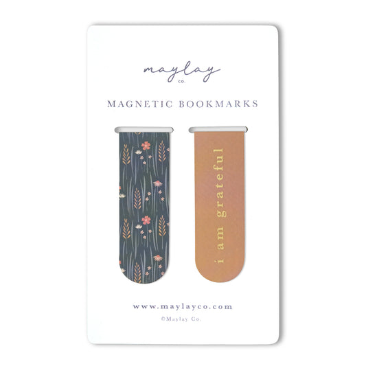 Wildflowers Floral "I Am Grateful" Magnetic Bookmarks (Set of 2)