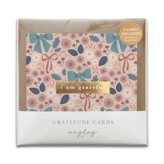 Bows Floral "I Am Grateful" Gratitude Greeting Cards