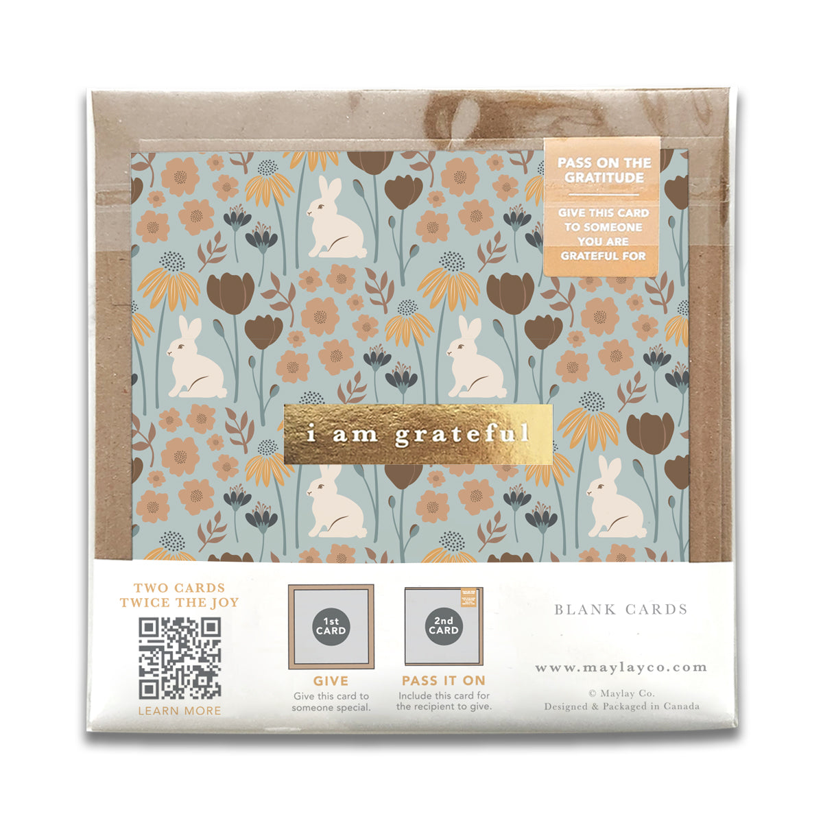 Bunny Floral "I Am Grateful" Gratitude Greeting Cards
