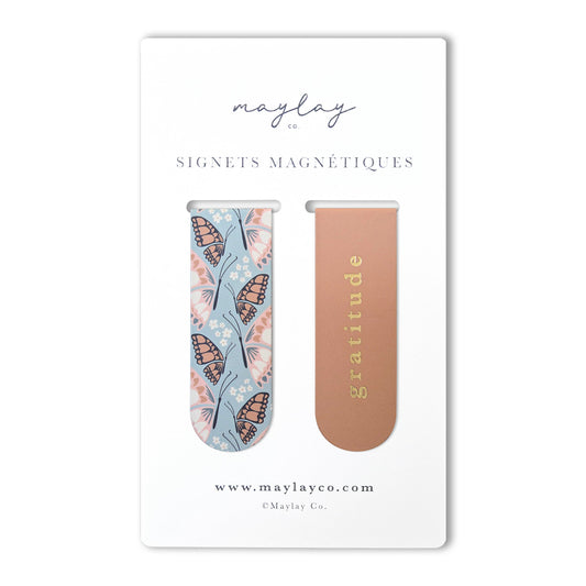 French Butterfly Floral Gratitude Signets Magnetiques Bookmarks (Set of 2)