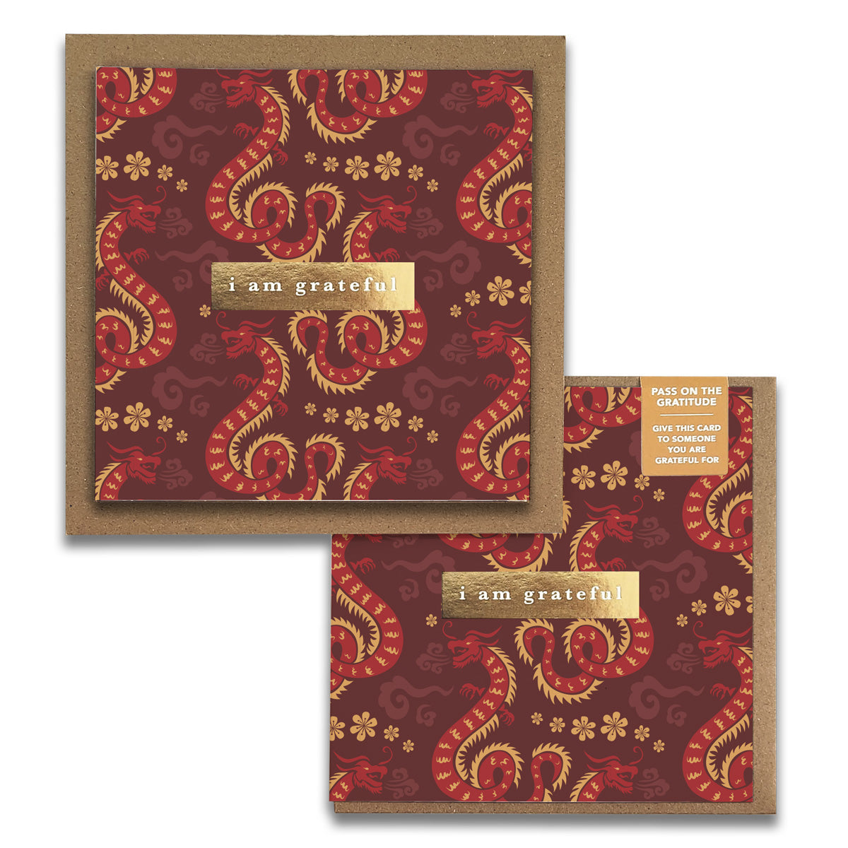 Dragons Lunar New Year "I Am Grateful" Gratitude Greeting Cards