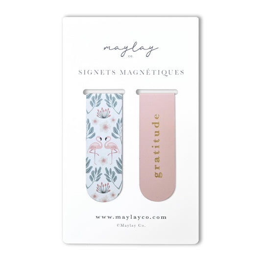 French Flamingos Floral Gratitude Signets Magnetiques Bookmarks (Set of 2)