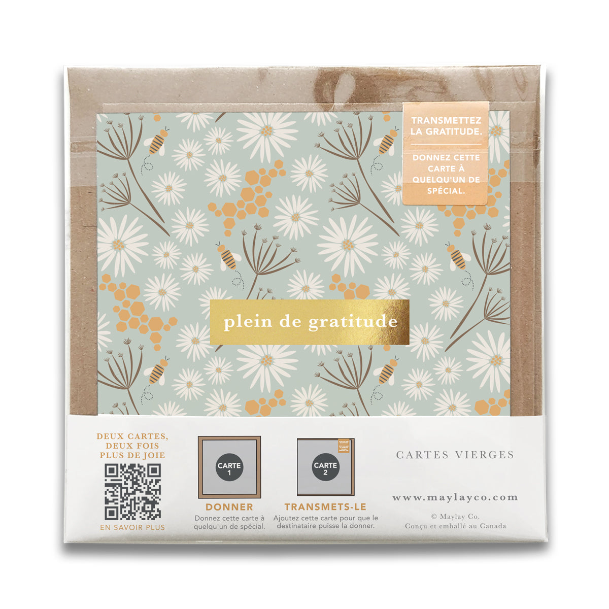 French Bees Florals "Plein de Gratitude" Cartes de Gratitude Greeting Card