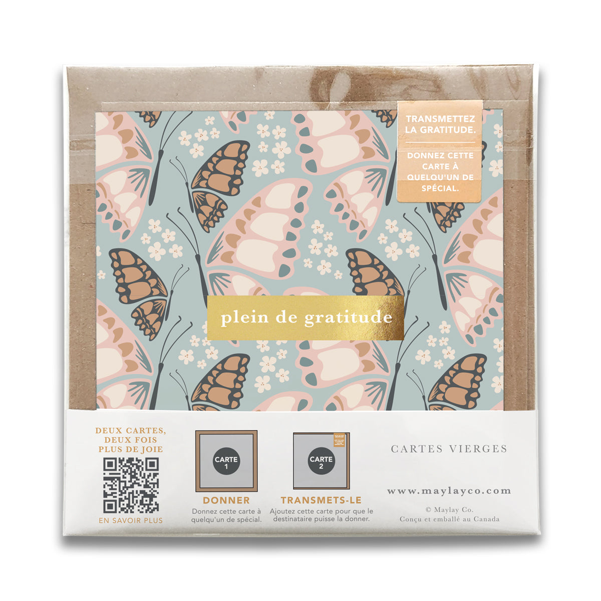 French Butterfly Florals "Plein de Gratitude" Cartes de Gratitude Greeting Card