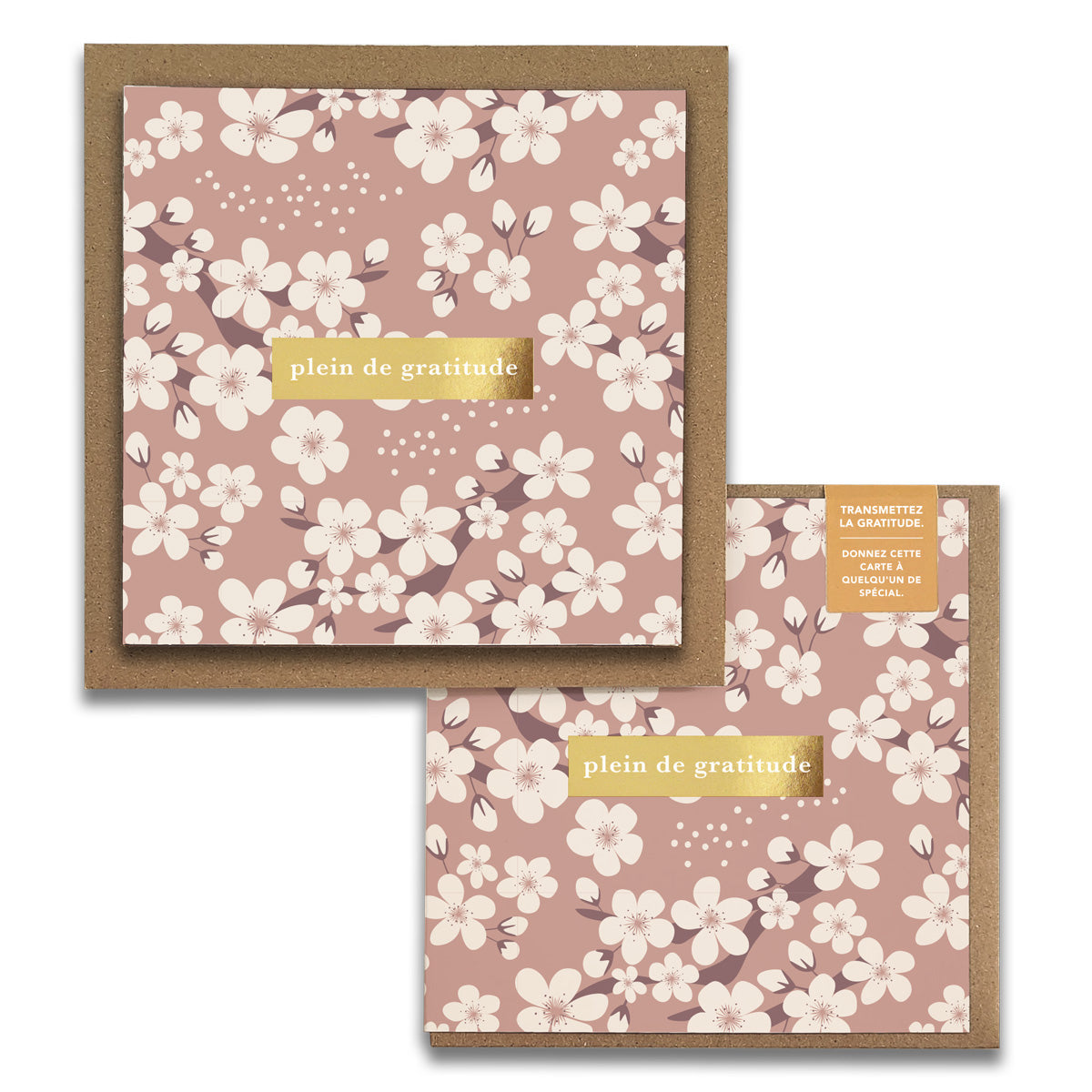French Cherry Blossoms Florals "Plein de Gratitude" Cartes de Gratitude Greeting Card