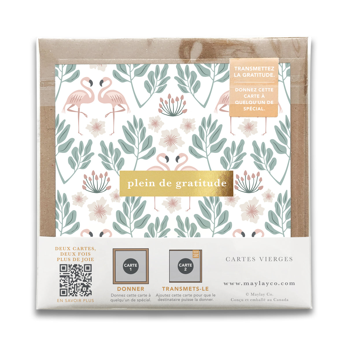 French Flamingos Florals "Plein de Gratitude" Cartes de Gratitude Greeting Card
