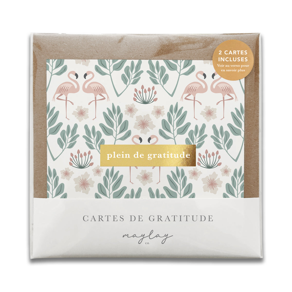 French Flamingos Florals "Plein de Gratitude" Cartes de Gratitude Greeting Card