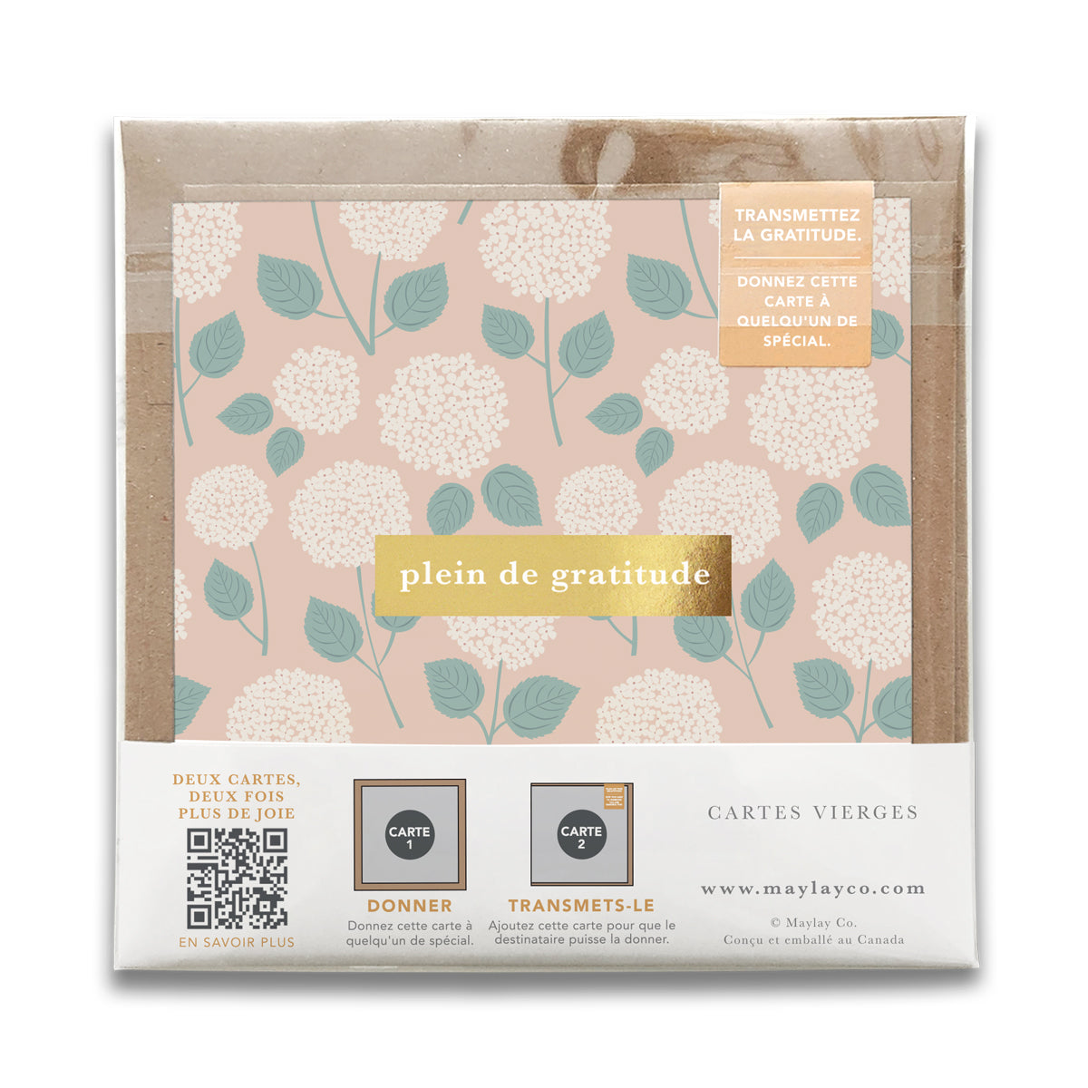 French Hydrangeas Floral "Plein de Gratitude" Cartes de Gratitude Greeting Card