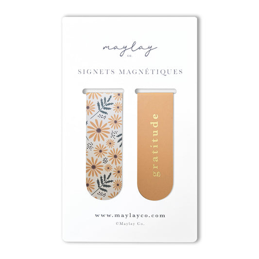 French Hello Daisy Floral Gratitude Signets Magnetiques Bookmarks (Set of 2)