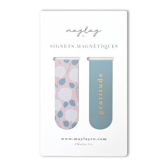 French Hydrangeas Floral Gratitude Signets Magnetiques Bookmarks (Set of 2)