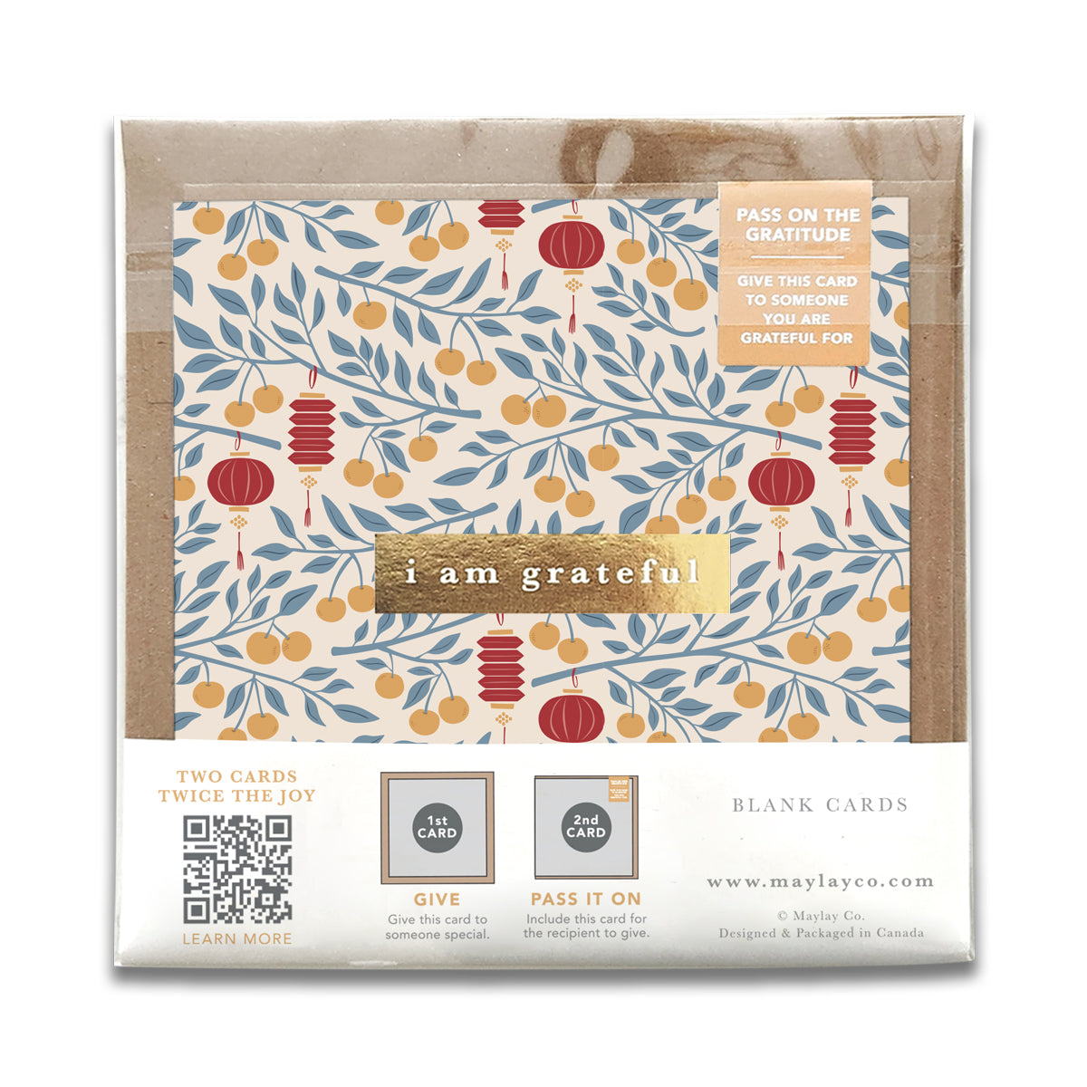 Lanterns Oranges Floral Lunar New Year "I Am Grateful" Gratitude Greeting Cards