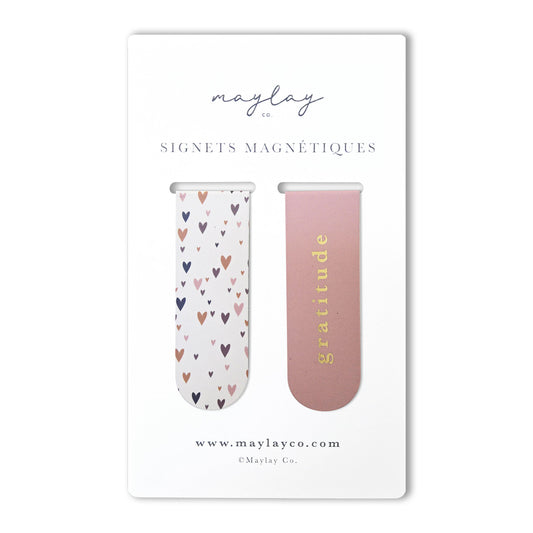 French Little Hearts Gratitude Signets Magnetiques Bookmarks (Set of 2)