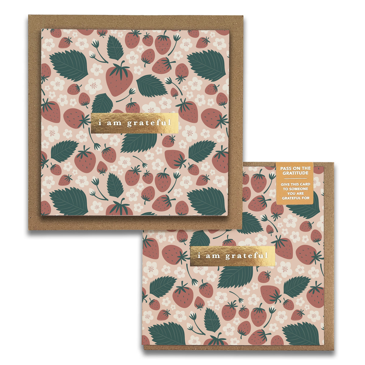 Strawberries Floral "I Am Grateful" Gratitude Greeting Cards