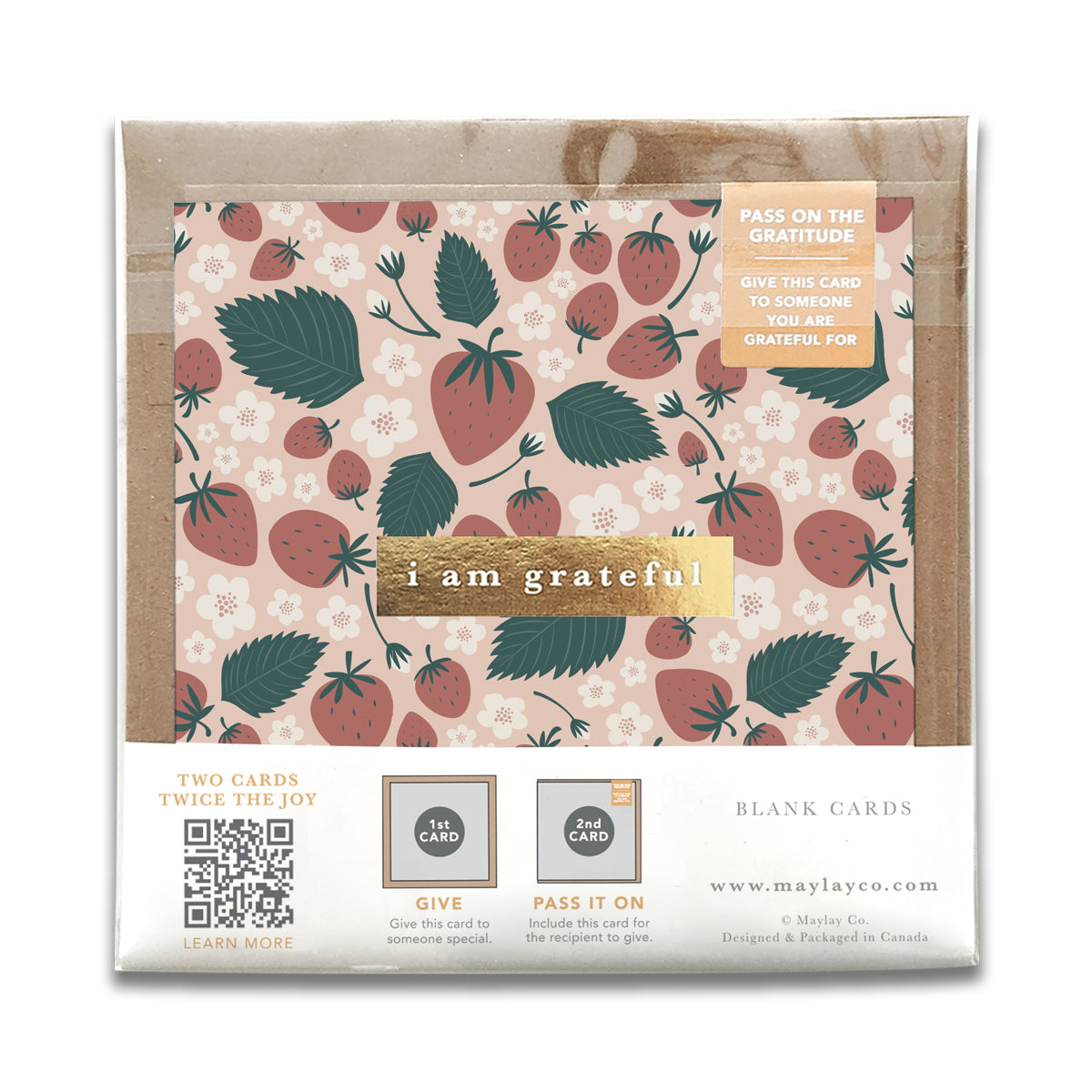Strawberries Floral "I Am Grateful" Gratitude Greeting Cards