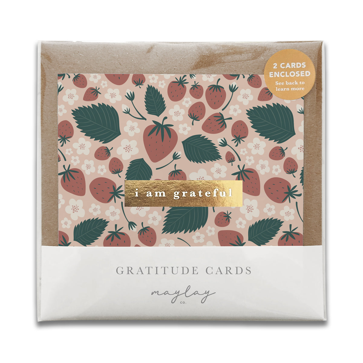 Strawberries Floral "I Am Grateful" Gratitude Greeting Cards