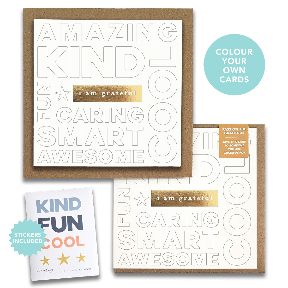 Kids Positive Words "I Am Grateful" Gratitude Greeting Cards