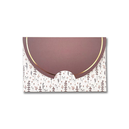 A decorative Lovely Lavender Floral gift card envelope from Maylay Co., featuring a brown flap with a gold foil design and adorned with small floral patterns on a premium matte finish white background.