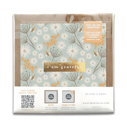 Bees Floral "I Am Grateful" Gratitude Greeting Cards