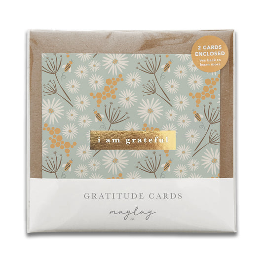 Bees Floral "I Am Grateful" Gratitude Greeting Cards