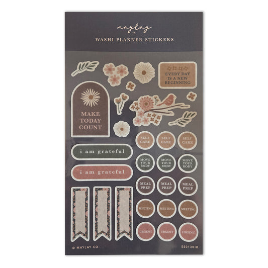 Birdy Floral Washi Planner Sticker Sheet