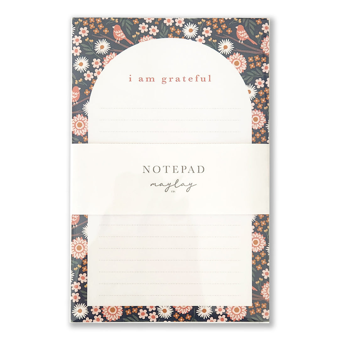 Birdy Floral I am Grateful Notepad