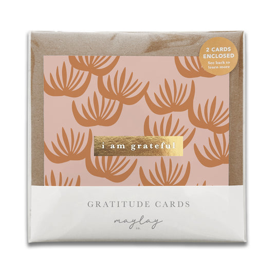 Block Print Floral "I Am Grateful" Gratitude Greeting Cards