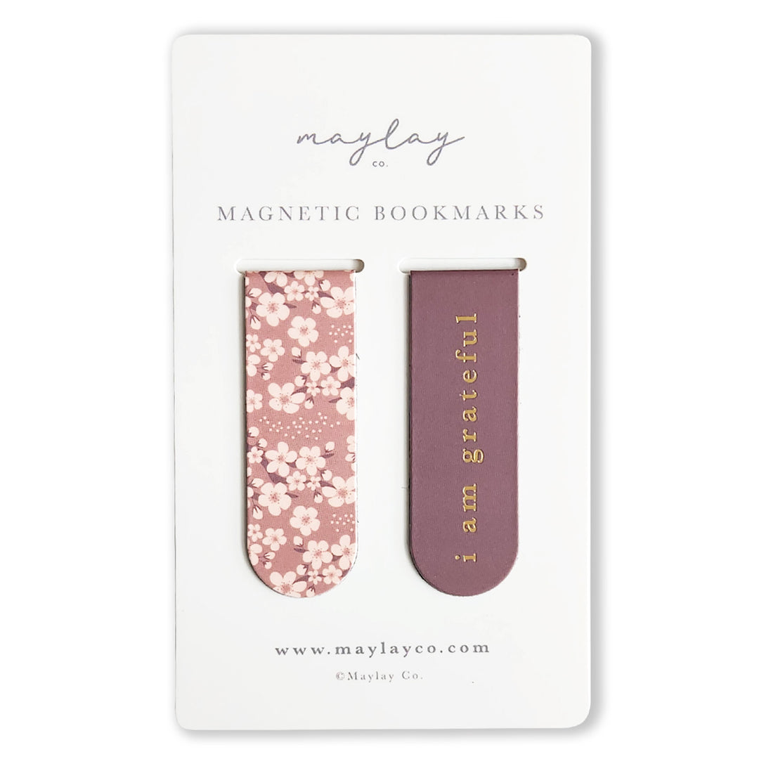 Cherry Blossoms Floral Magnetic Bookmarks (Set of 2)