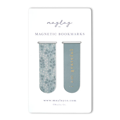 Eucalyptus Floral "I Am Grateful" Magnetic Bookmarks (Set of 2)