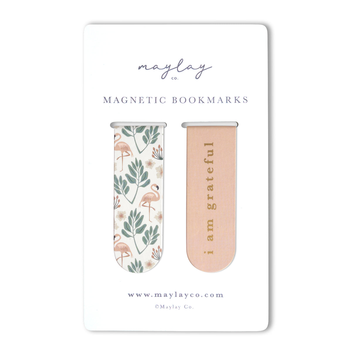 Flamingos Floral "I Am Grateful" Magnetic Bookmarks (Set of 2)
