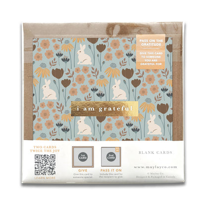 Bunny Floral "I Am Grateful" Gratitude Greeting Cards