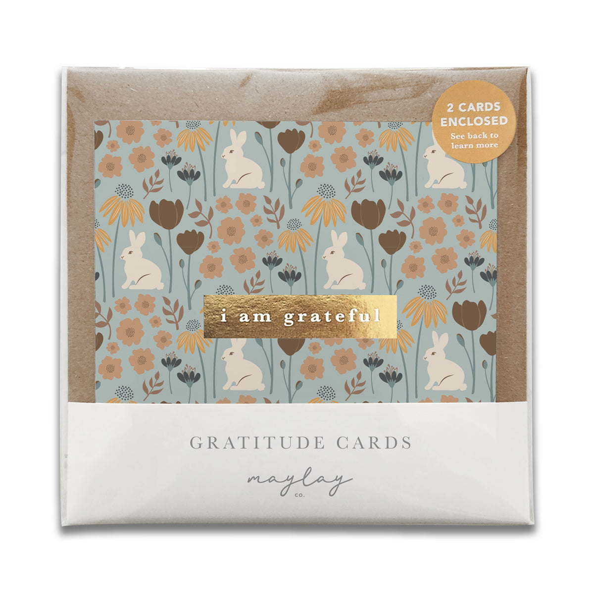 Bunny Floral "I Am Grateful" Gratitude Greeting Cards