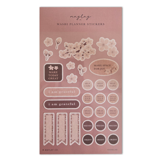 Cherry Blossoms Floral Washi Planner Sticker Sheet