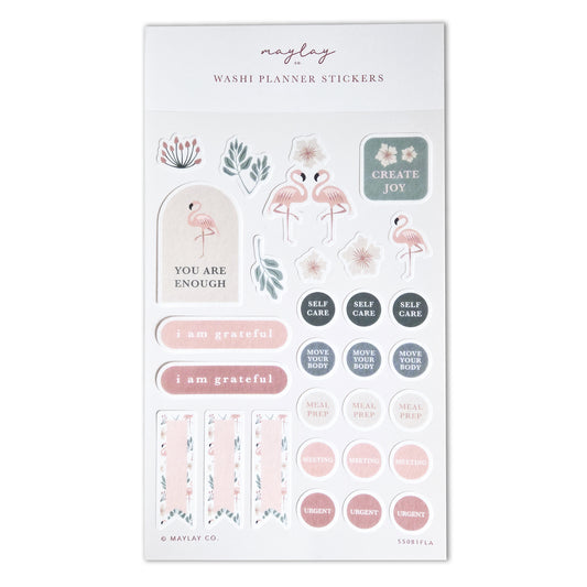 Flamingos Floral Washi Planner Sticker Sheet