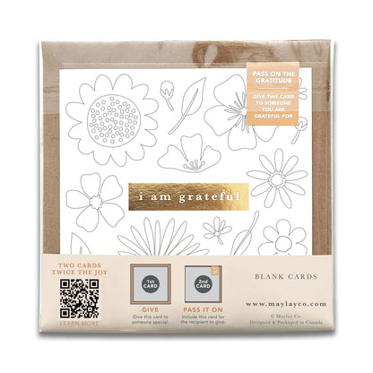 Kids Flowers "I Am Grateful" Gratitude Greeting Cards (Set of 2) — Colour-Your-Own Pay-It-Forward Thank You Cards