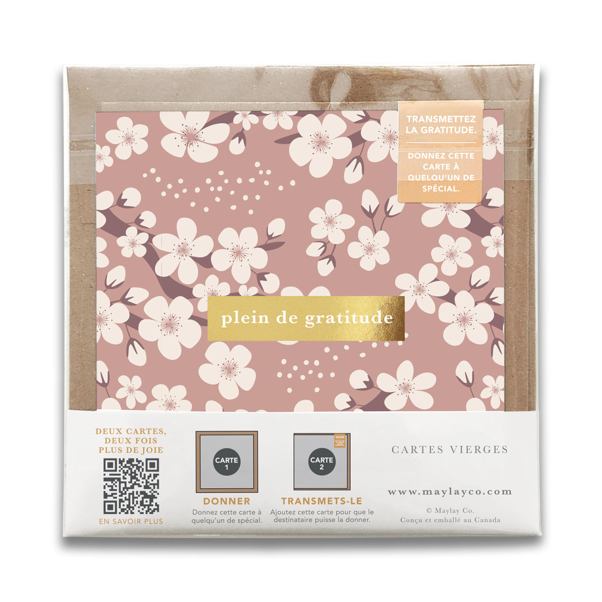 French Cherry Blossoms Florals "Plein de Gratitude" Cartes de Gratitude Greeting Card