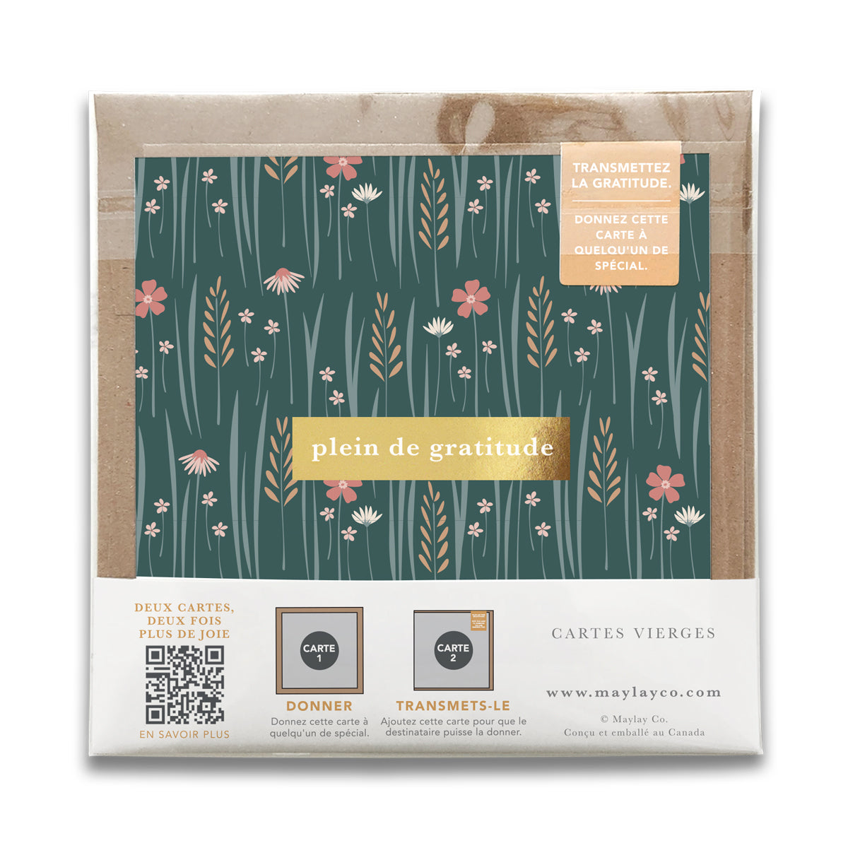 French Wildflowers Floral "Plein de Gratitude" Cartes de Gratitude Greeting Card